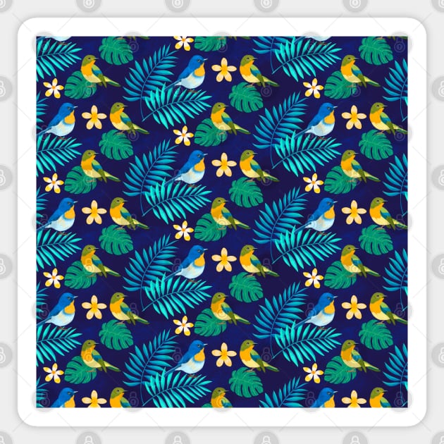 Tropical pattern with birds Sticker by CalliLetters